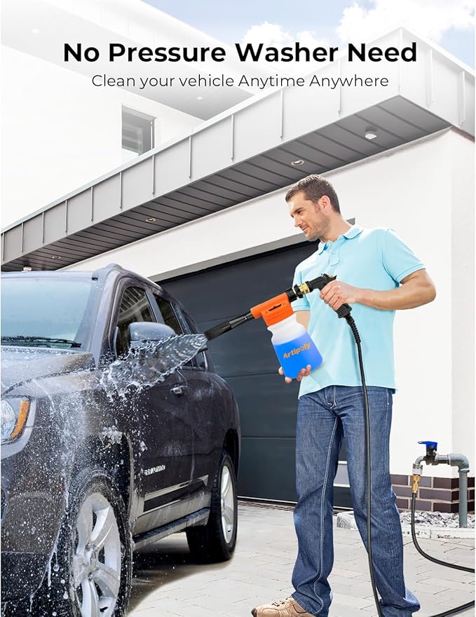 Car Wash Foam Gun + Microfiber Wash Mitt - Car Foam Sprayer - Foam Cannon for Hose - Spray Foam Gun Cleaner - Snow Foam Blaster for Cars, Boats, RVs, Foam Cannon Connects to Any Garden Hose