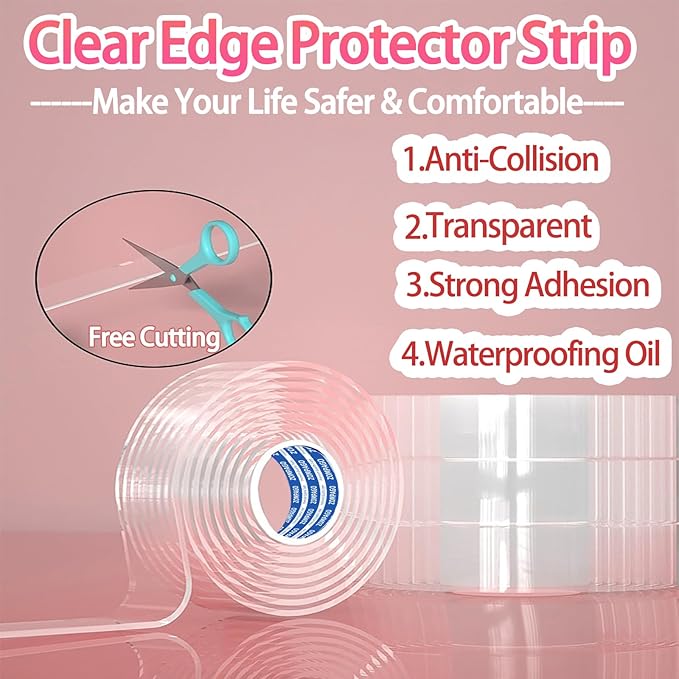 Clear Soft Corner Protectors for Furniture Strip,1.6in x 13FT,Sharp Edge & Table Bumper,Window Edge,Wall Protector, Soft Corner Guards Safe for Proof,Table Corner Protectors in Family