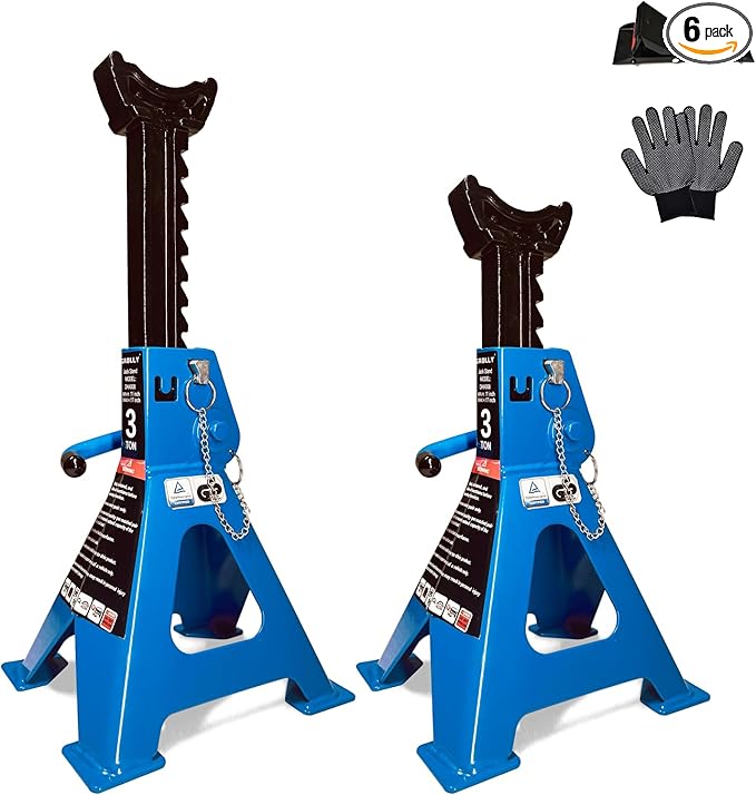 Car Jack Stands 3 Ton with Double Locking and Large Foot Base for Lifting Cars,SUVS,MPVS, Heavy Duty Steel, 6600 lb Capacity, 1 Pair, Blue