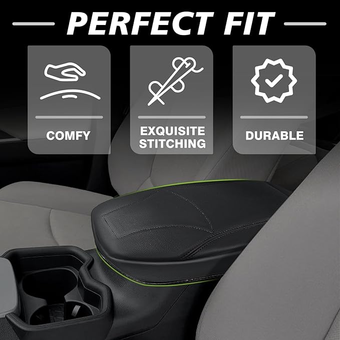 Muslogy Center Console Armrest Cover Compatible with Toyota RAV4 2019-2025 Comfort Armrest Pad Arm Rest Cushion Vegan Leather Protector Regular Thick