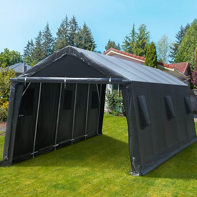 ADVANCE OUTDOOR 13x20 ft Garage Tent Carports with 2 Roll up Doors & Vents Outdoor Portable Storage Shelter for Vehicle Truck Boat Anti-UV Snow Resistant Waterproof, Gray