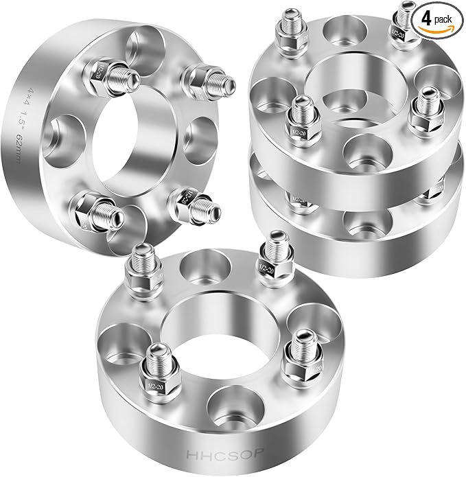 HHCSOP 4x4 Golf Cart Wheel Spacers 1.5 inch ATV Wheel Adapters for EZ GO EZGO Club Car, 4PCS 4x101.6mm Wheel Spacer Hub Bore 62mm with 1/2" Studs - Silver