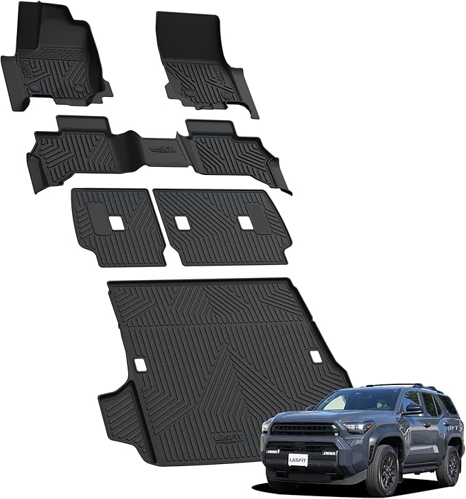 LASFIT Floor Mats&Trunk Mat with Backrest Mat for Toyota 4Runner 2025-2026(Only Fit 7 Seats), All Weather TPE Custom Fit Floor Liner for 4Runner SR5/TRD/Limited 6th gen Front&Rear 4 Runner Car Mats