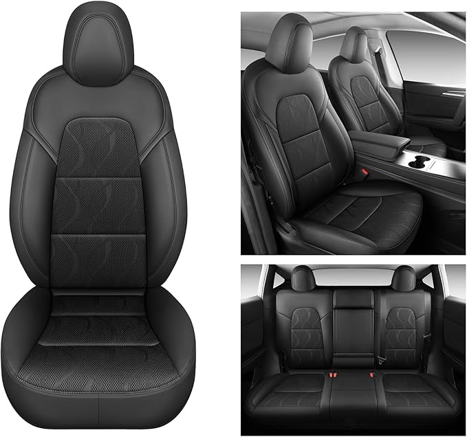 Tesla Model Y Seat Cover Full Set, Faux Leather Tesla Car Seat Cover, Perfect Suitable for Tesla Model Y 2020 2021 2022 2023 2024 2025 (Black)