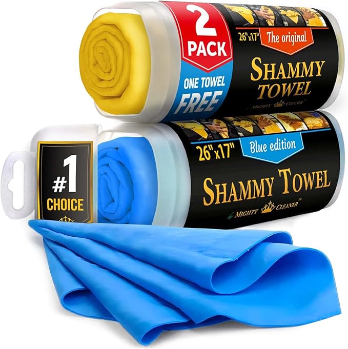 Premium 2pk +1 Free Shammy Cloth - Super Absorbent Chamois Towel - Reusable & Scratch-Free - Soft Car Drying Towels (26"x17")