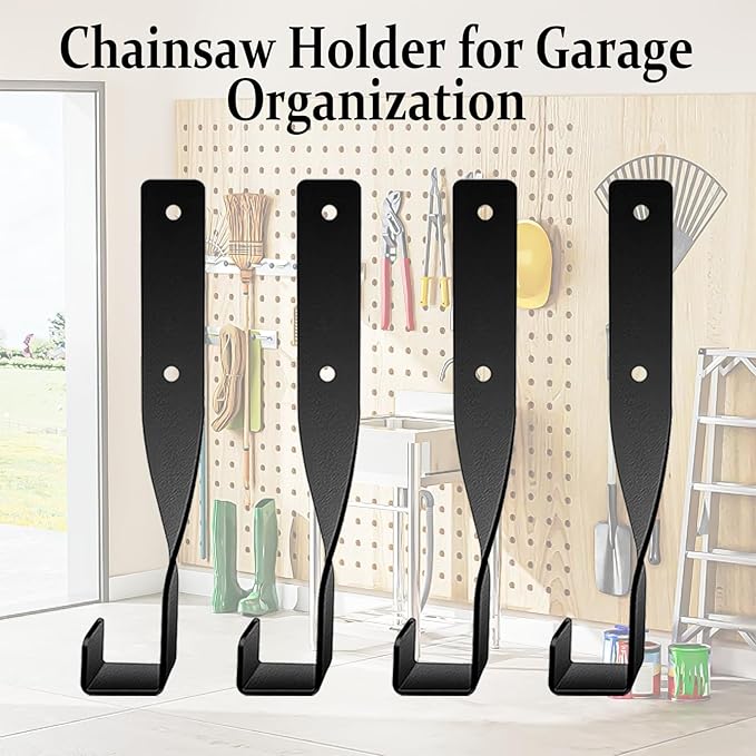 4PCS Chainsaw Wall Mount Storage Rack, Heavy-Duty Chainsaw & Tool Wall Mount Holder, Weed Eater String Trimmer Hanger, Backpack Blower Storage Hooks for Garage Organization