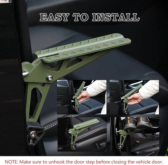 COWVIE Foldable Car Door Step Stand Pedal - Access to Vehicle's Top Roof Both Feet Stand Pedal Ladder for Most SUV Truck Dark Green