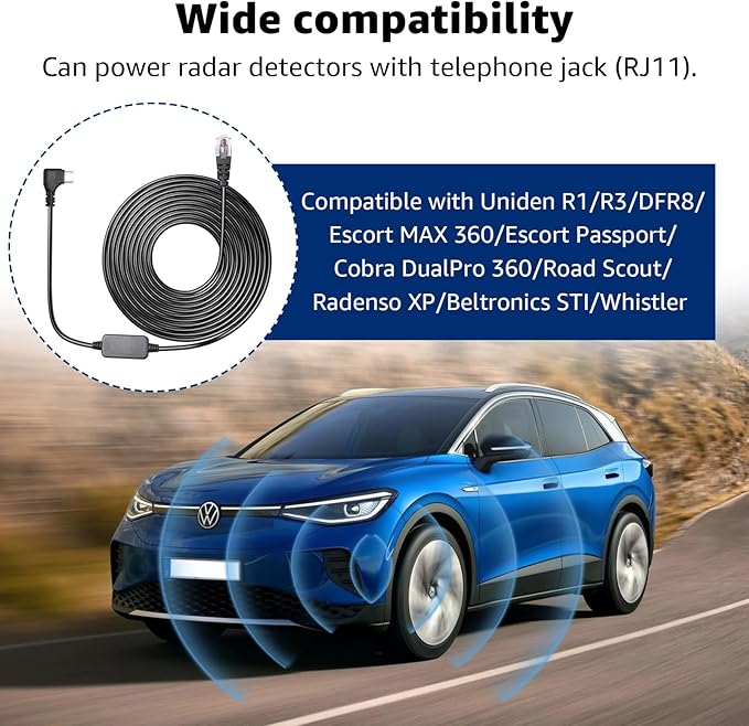 Type-c to RJ11 Radar Detector Power Cable,DC 5V-12V Power Cable Replacement for Uniden, Escort, Radenso XP, Beltronics & Whistler Radar Detectors (13FT Length)