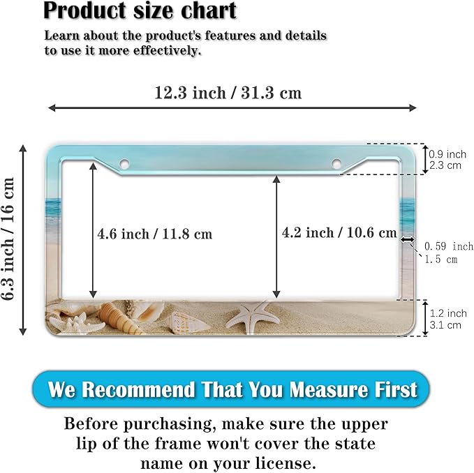Front License Plate Bracket Multicolor License Plate Frames Beach Ocean Universal Aluminum Car Accessory 2 Pack with Screw Covers Set