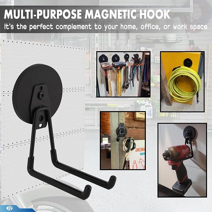 2 Pcs Magnetic Hook Heavy Duty, Strong Magnet Hooks for Garage Tools Hose Rope Electric Drill (Large)