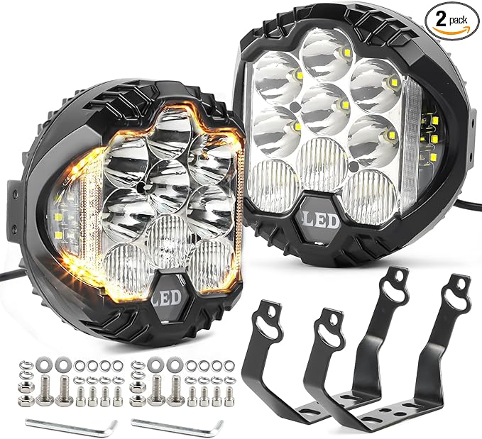 LIGBT 2PCS 5 Inch Round LED Offroad Light with DRL 90W LED Light Pods 270° Wide Range Super Bright White Side Shooter for Pickup Truck ATV UTV SUV