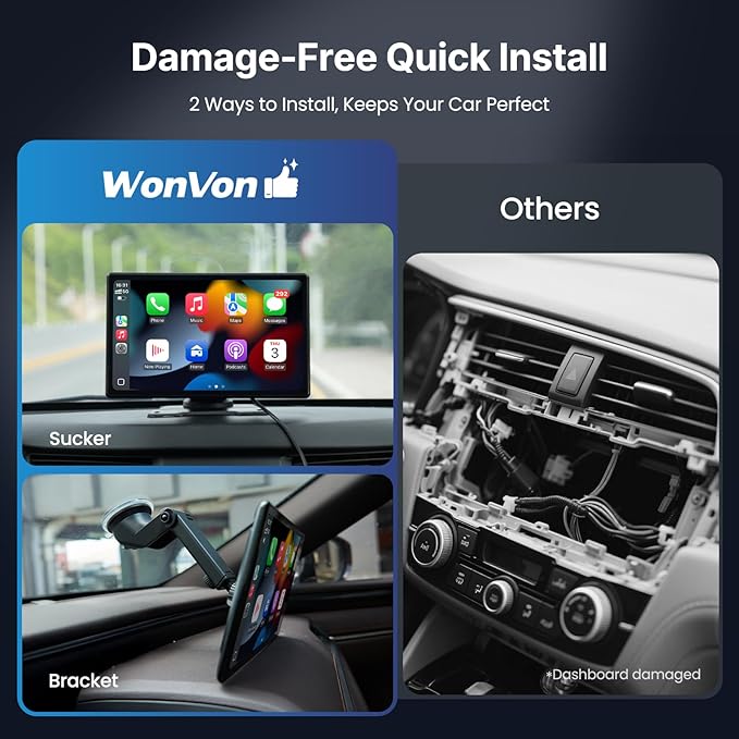 9''HD Wireless Carplay Screen For Car 4K Dash Cam&1080P Backup Camera With Apple Carplay&Android Auto Voice Control GPS DVR Call Music Message Mirror Link Airplay/Android Cast Fit Pickup Truck SUV MPV