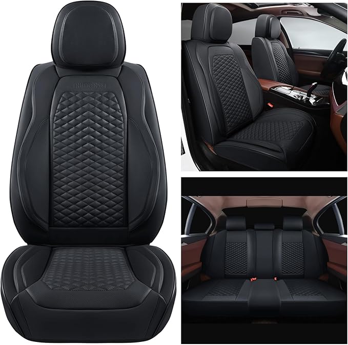 Car Seat Covers Full Set Leather Seat Covers Automotive Seat Covers Universal Car Seat Cover for Most Cars Black