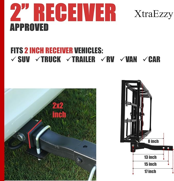Hitch-Mount Bike Rack for Ebike Heavy-Duty - Comes with Cargo Carrier Fits 2 Electric Fat-Tire Mountain Bicycles Fits 2" Receiver for Car Trailer SUV Truck RV Minivan (Red)