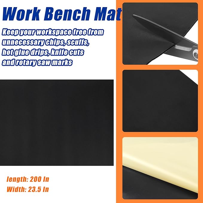 Vesici 1 Roll 23.5 x 200 Inch Work Bench Mat Self Adhesive Resistant PU Floor Runner Easy to Clean Workbench Mat Pad for Garage Workbench or Table Storage Tool Organization,Black
