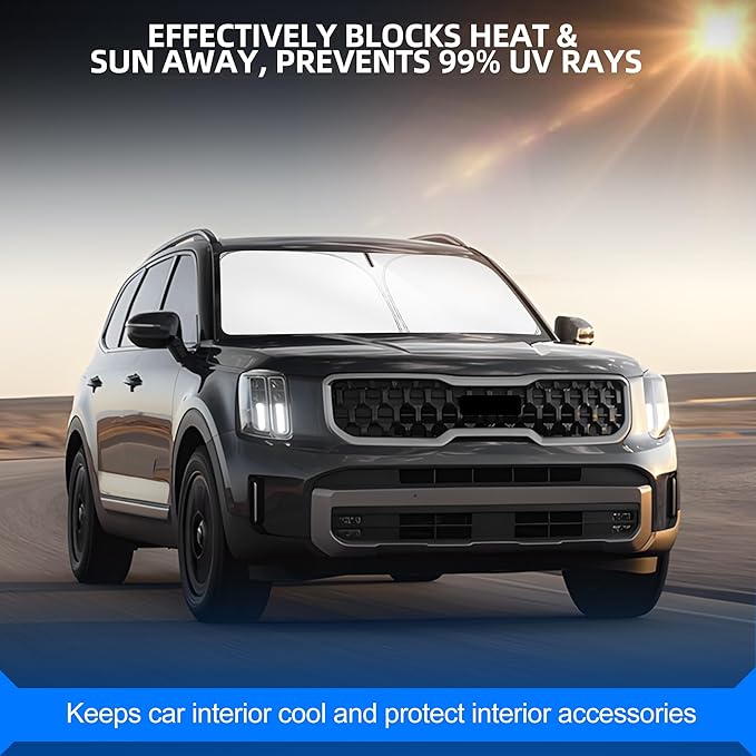 Windshield Sun Shade for Kia Telluride 2020-2025 Foldable Sunshade Custom Fit Front Window Car Interior Accessories Protector Blocks UV Rays