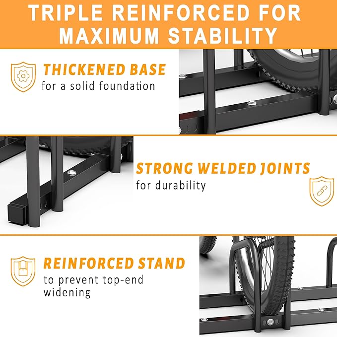 Ultrawall Bike Storage Rack for Garage, 3 Bikes Floor Bike Stand, Bicycle Parking Stand Rack for Indoor/Outdoor, Fit 22-28" Wheel Tire Width 2.1"