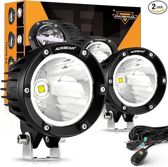 Auxbeam C4 Series Spot Beam LED Pod Lights, 4 Inch 72W Round Off-Road Lighting Automotive Bumper Spotlights, A-Pillar Fog Round Offroad Lights for Truck Jeep ATV Motorcycle, Pair