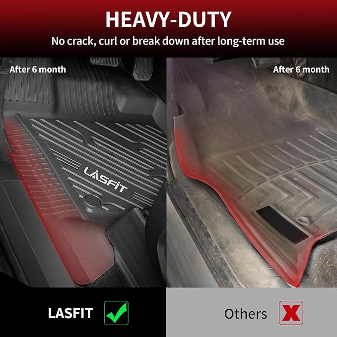 LASFIT Floor Mats for Ford F-150 2015-2025 | F150 Lightning 2022-2025 SuperCrew (Rear w/Fold Flat Storage) Carpet Floor All Weather Car Liners TPE Truck Mats - 1st and 2nd Row, 3pcs Black