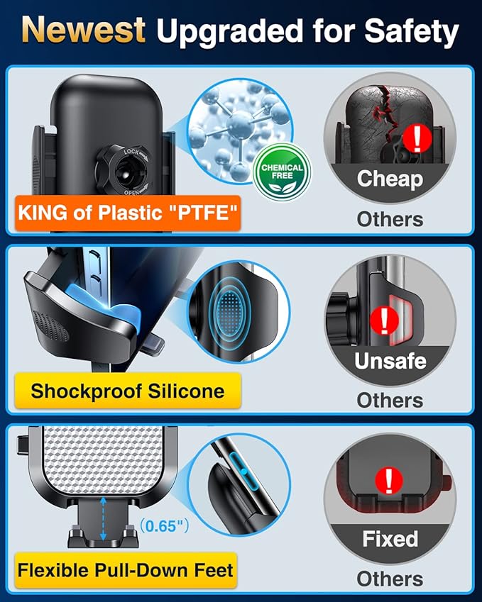 [Pro Version] VANMASS Universal Car Phone Mount [Super Suction Cup] Dashboard Phone Holder, Handsfree Windshield Dash Vent Phone Holder Car, Compatible for iPhone 16 15 14 13 Samsung LG & Truck,Silver