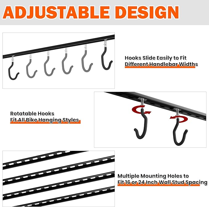 Ultrawall Ceiling Bike Rack for Garage, Indoor Bike Hanger with 6 Adjustable Bike Hooks for up to 3 Bikes (Horizontally), 6 Bikes (Vertically)