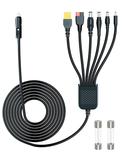 Car Charging Cable Compatible with Jackery Anker EcoFlow 16AWG Car Cigarette Lighter Charger to 6 in 1 Cable Cigarette Lighter Charging for Portable Power Station