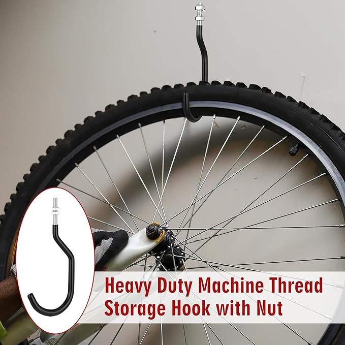 Shimeyao 8 Pcs Machine Thread Bicycle Storage Hook with Nut Heavy Duty Bike Hooks M10 x 1.5 Machine Threading Hook Rubber Coated Bicycle Hanger for Hanging Large Mountain Bike Tire (2.17 Inch,Black)