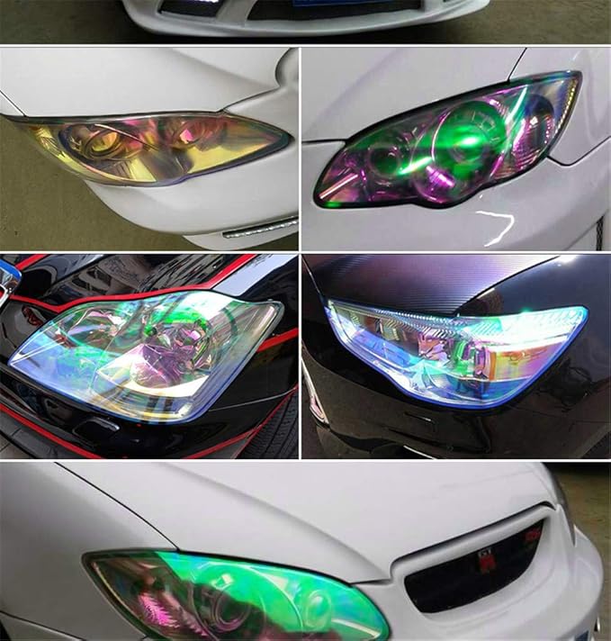 LED LIGHT 12 by 48 inches Self Adhesive Shiny Chameleon Headlights Tail Lights Fog Lights Films,Film Sheet Sticker,Tint Vinyl Film with Gift Knife and Hand Tool (Fluorescence Yellow)
