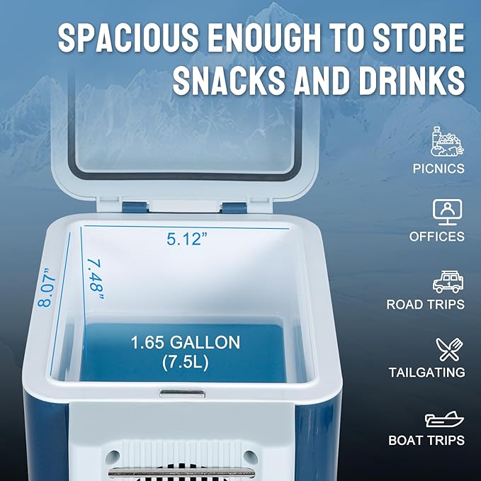 CAYNEL 12V 7.5 Quart Personal Thermoelectric, 7.5 Liter Capacity, Portable Electric Cooler Warmer with 12V DC, Small Fridge for Car, RV, and Camping Use