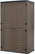 Sheds & Outdoor Storage, 52 Cu.ft Vertical Storage with Floor, Cabinet Waterproof for Garage Pool Bike Shed, Garden , Coffee Brown