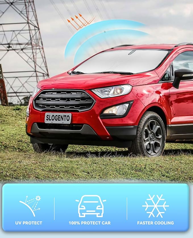 Sun Shade Windshield Sunshades Cover for Ford EcoSport 2020-2024 2025 Accessories Custom Fits EcoSport Foldable 240T Silver Coating Window Shields Sun Visor Protector Blocks UV Rays