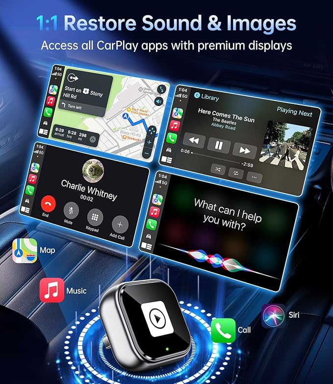 Wireless Carplay Adapter, 2025 Upgrade Mini USB Design for Car Play & Android Auto, Easy Use Fast Stable Connection for iPhone