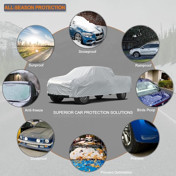 Kayme Mid-Size Truck Cover Waterproof All Weather, Heavy Duty Outdoor Midsize Pickup Cover Sun Rain Protection, Universal Fit Ford Ranger Chevy Colorado GMC Canyon (Length Up to 220 inch) M+.Sliver