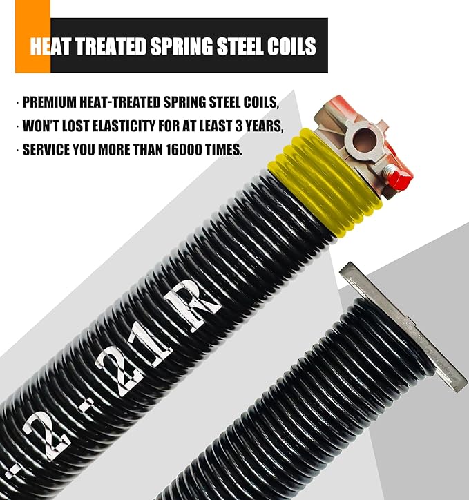 Garage Door Torsion Spring Set, Pair of 2" Electrophoresis Coated Garage Door Springs Replacement with 2 Non-Slip Winding Bars and Bearing, Minimum 16000 Cycles (.207x2x21")