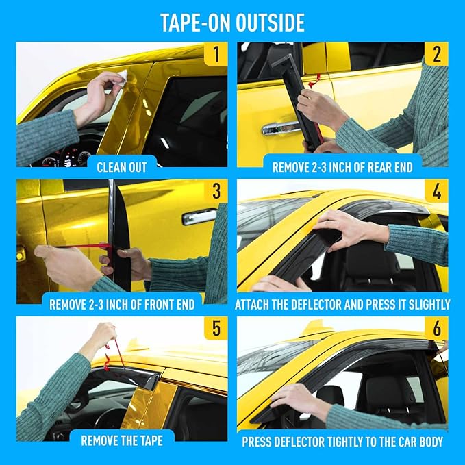 Extra Durable Window Deflectors Tape-On Window Visors Rain Guards Fit for Chevrolet (Chevy) Silverado 1500 2007-2013 Crew Cab, Sun Visors, Wind Vent for Shades, Exterior Car Accessories - 4pcs. AG0012