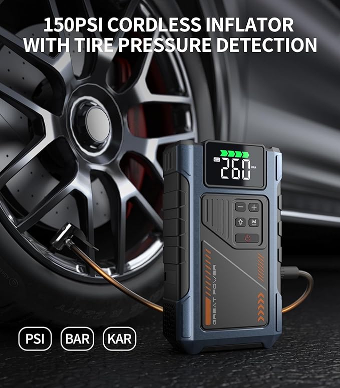 Car Battery Charger Jump Starter with Air Compressor, 4000A Jumper Box for Car Battery Portable Booster Jump Pack, 12V Jumpstart Combo 150PSI Tire Inflator Air Pump(Up to 8.0L Gas/6.5L Diesel)