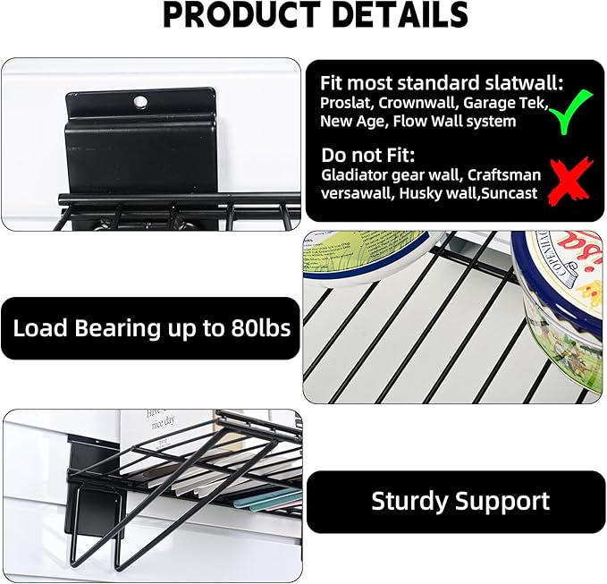 Slatwall Shelves, Slat Wall Accessories, Slat Wall Wire Shelf, Heavy Duty Garage Storage Slatwall Shelf (24-Inch Width, 4 Pack)