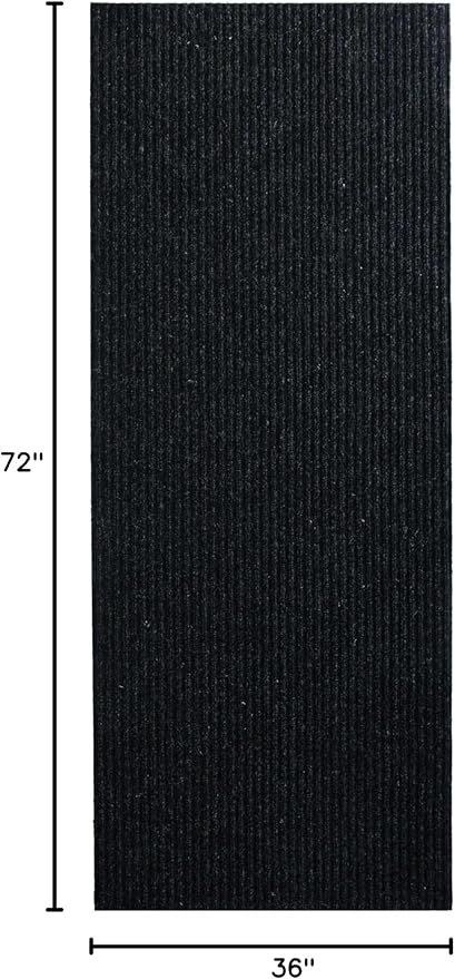 iCustomRug Spartan Weather Warrior Indoor/Outdoor Utility Ribbed Carpet Runner with Non-Slip Thermoplastic Rubber Backing, 3ft X 6ft in Black