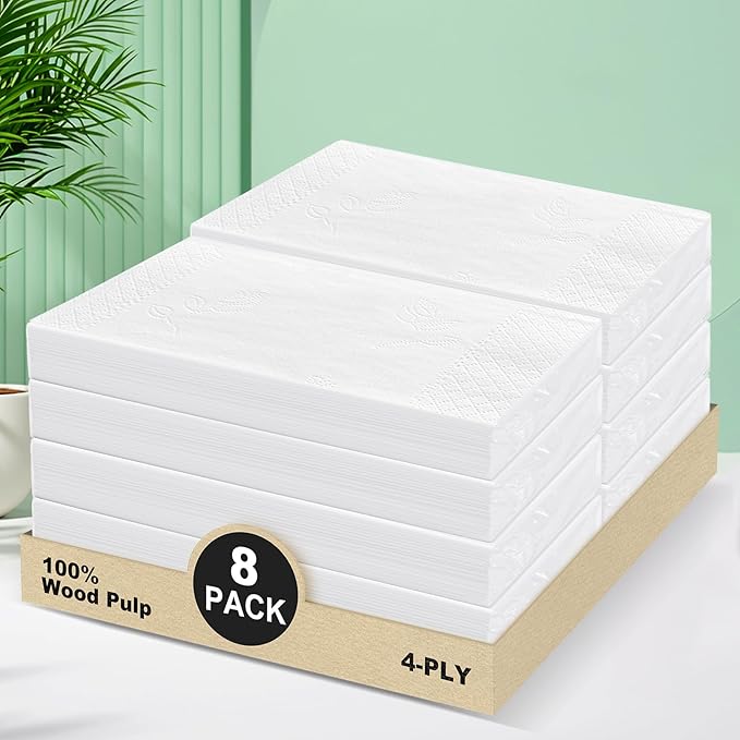 4-Ply Car Tissue Refills (960 Layers) - 8 Pack Travel Size Tissues, Soft & Strong Disposable Facial Tissues for Car, Office, Home - 240 Sheets