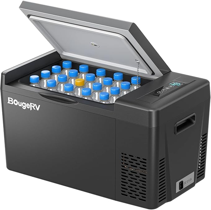 BougeRV 12 Volt Refrigerator 12V Car Fridge 23 Quart Portable Freezer Compressor Cooler 12/24V DC 110~240V AC for Truck Van RV SUV Boat Travel Camping Road Trips Tailgating -8℉~50℉ (Black)