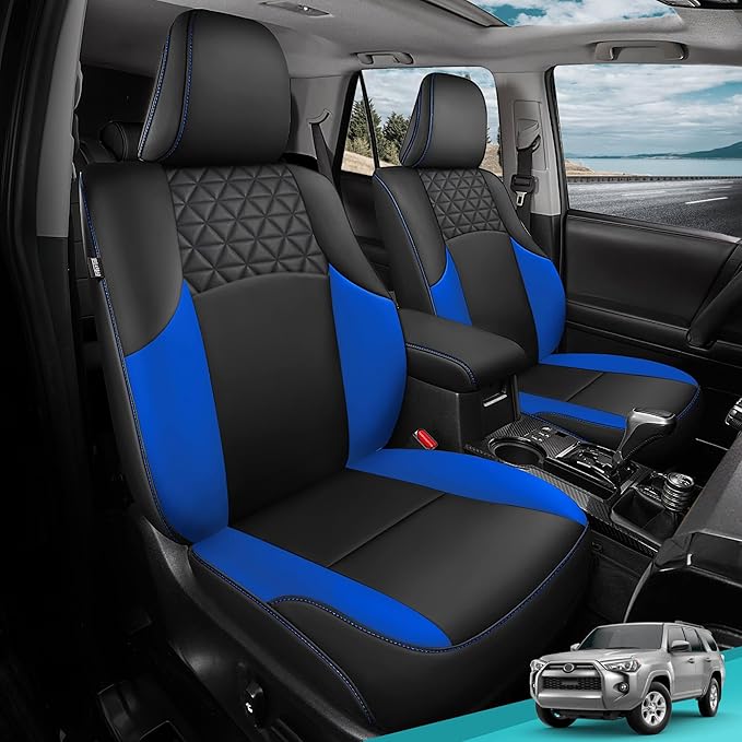 Seat Covers for Toyota 4Runner 2011-2024, Faux Leather Car Seat Cover Full Set, 2-Row-Only for 5 Seats Version-BlackBlue