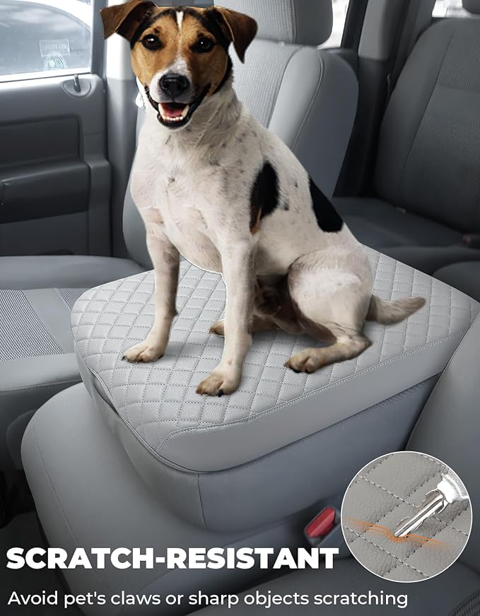 ISSYAUTO Center Console Cover Compatible with 2002-2012 Ram 1500 2500 3500 Jump Seat Console, Leather Armrest lid Cover Arm Rest Covering for Car, Durable Middle Console Cover, Gray