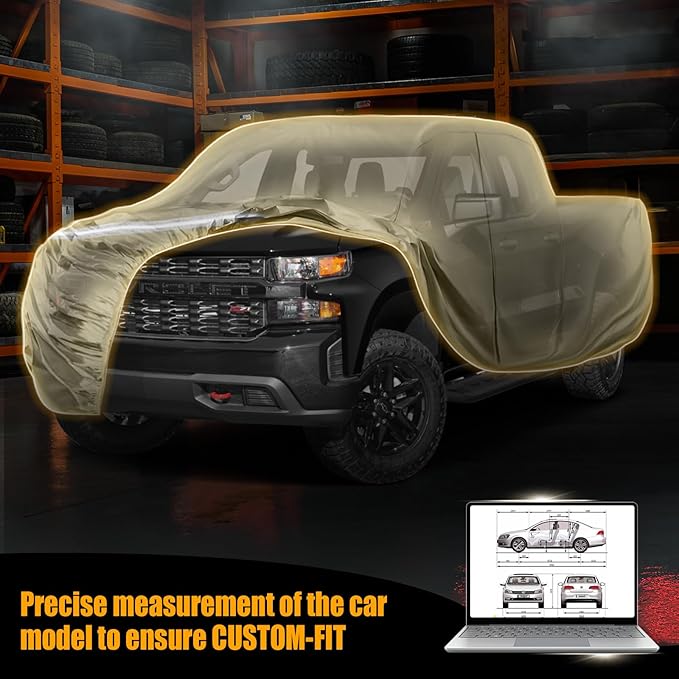 Waterproof Truck Covers Replace for Ford F150 / Dodge Ram 1500 CrewCab 6.5 ft, Multilayer Heavy Duty with Cotton Liner Truck Cover with Zipper Door, Windproof Bands for Snow Rain Dust Protection