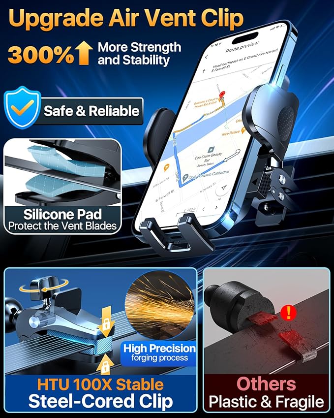 2025 Ultimate Car Phone Mount【98+LBS Strongest Suction & Military-Grade】【Patent & Safety Certs】 Cell Phone Holder Truck Stand for Dashboard Windshield Vent for iPhone 16 Pro Max Samsung (Light Grey)