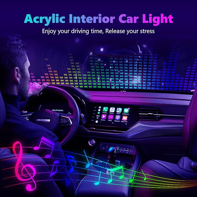 Dreamcolor Acrylic Interior Car Lights, AMKI Car LED Strip Light with APP Control, Car Accessories Car Ambient Neon Light Kit with RGB 14 in 1 and 175 inches 593 LEDs, 16 Million Color Sound Activated