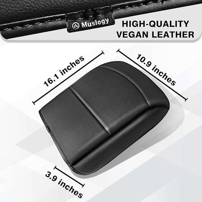 Muslogy Center Console Armrest Cover Compatible with Ford F150 2021-2024 2025 Comfort Armrest Pad Arm Rest Cushion Vegan Leather Protector 1-Inch Extra Thick(Bucket Seat ONLY)