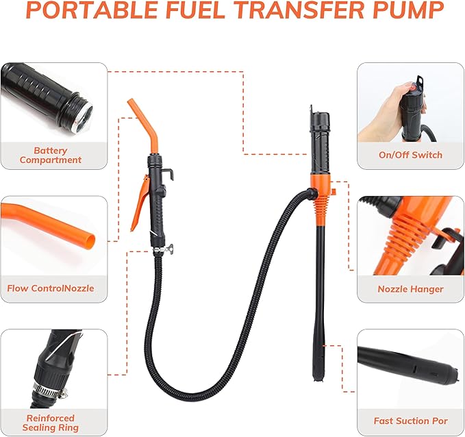 Portable Power Battery Pump - Battery Powered Siphon Fuel Transfer Pump, Siphon Pump for Gasoline, Fuel, Diesel, Water Universal Fit for Gasoline, Car, Portable Fuel Transfer Pump