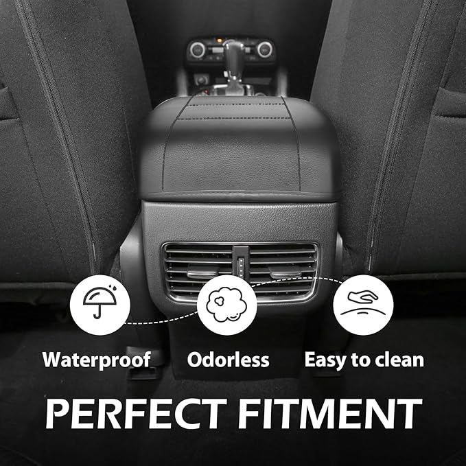 Muslogy Armrest Pad Center Console Cover Compatible with Mazda CX-5 2025 2024 2023-2017 CX5 Accessories Middle Console Cover Cushion Vegan Leather Armrest Lid Protector (Black/Black Stitching)