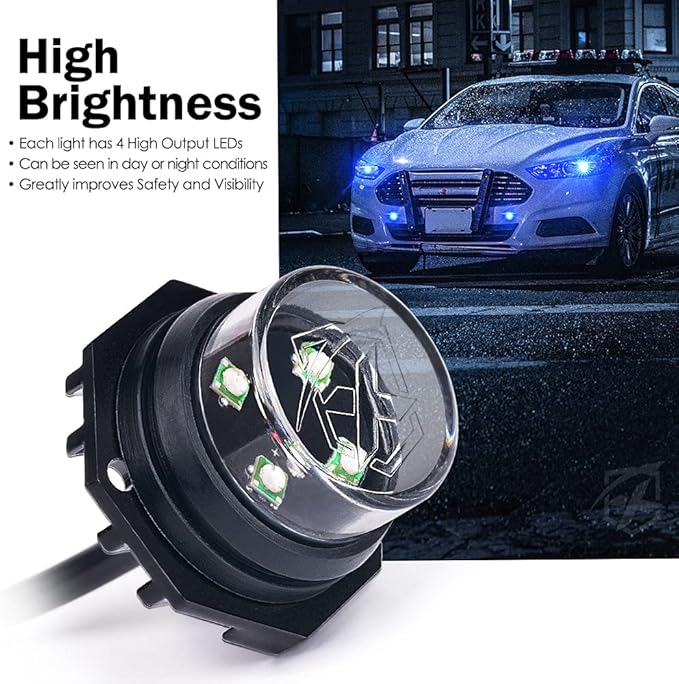 Xprite Blue LED Hideaway Strobe Police Lights Kit, 20 Flashing w/Control Panel Headlights Taillights Mounting, Hazard Warning for Emergency POV Vehicles Volunteer Cars Trucks SUV 6PCS