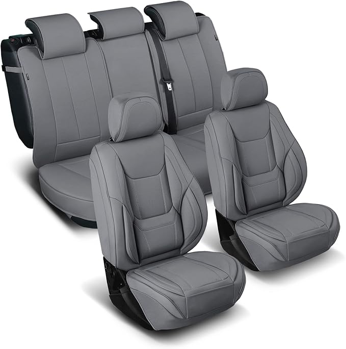 Coverland Custom Car Seat Covers Compatible with 2004-2015 Titan King Cab, Crew Cab - Premium Leather Non-Slip Memory Foam Waterproof Interior Protector Full Set-Dark Gray [See Size Chart-Size X146]